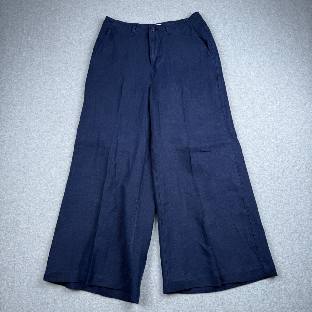 L'AGENCE Navy Wide Leg Pants 100% Linen coulotte crop